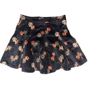 Free People Black Floral Corduroy Mini Skirt